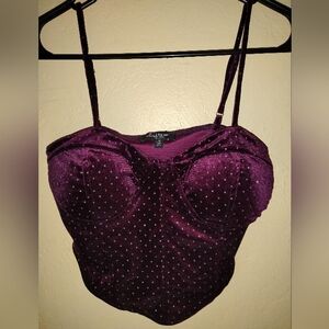 Mixed Threads Brand Burgundy Velvet Gold Sparkly Polka Dot Bustier